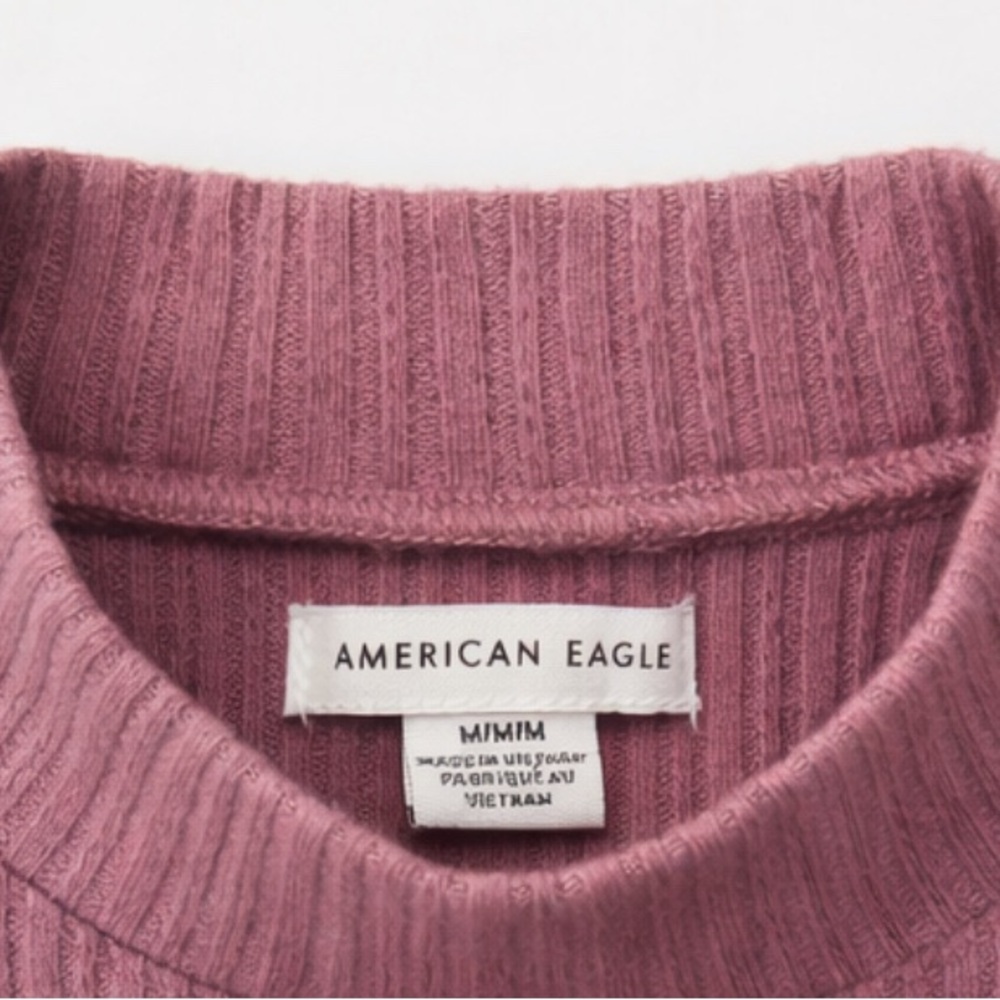 American Eagle Ribbed Quarter-Zip Cropped Top – Dusty Rose - Picture 4 of 5